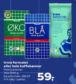 Kvickly Irma formalet eller hele kaffebønner tilbud