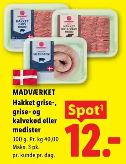 Lidl Madværket hakket grise- og kalvekød eller medister tilbud