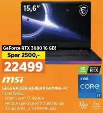 Power GE66 Raider Bærbar Gaming-Pc 11UH276NEU tilbud