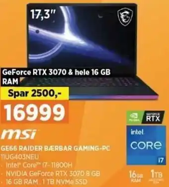 Power GE66 Raider Bærbar Gaming-PC 11UG403NEU tilbud