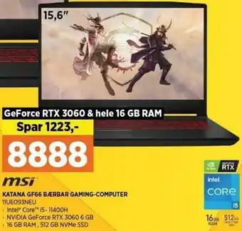 Power Katana GF66 Bærbar Gaming-Computer 11UE093NEU tilbud