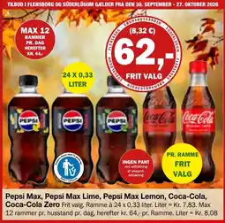 Købmandsgården Pepsi Max, Pepsi Max Lime, Pepsi Max Lemon, Coca-Cola, Coca-Cola Zero tilbud