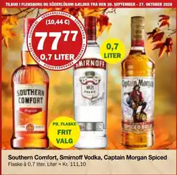 Købmandsgården Southern Comfort, Smirnoff Vodka, Captain Morgan Spiced tilbud