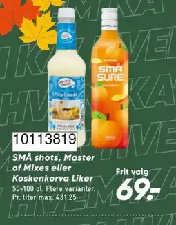 Bilka Små shots, Master of Mixes eller Koskenkorva Likør tilbud