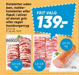 Bilka Koteletter uden ben, nakke-koteletter eller flæsk i skiver af dansk gris eller røget hamburgerryg tilbud