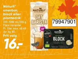 Bilka Naturli' smørbar, block eller plantedrik tilbud