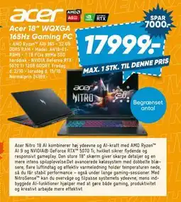 Bilka Acer 18 WQXGA 165Hz Gaming PC tilbud