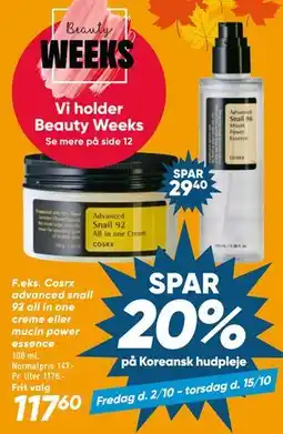 Bilka Cosrx advanced snail 92 all in one creme eller mucin power essence tilbud