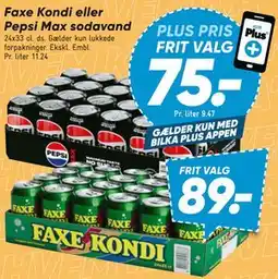Bilka Faxe Kondi eller Pepsi Max sodavand tilbud