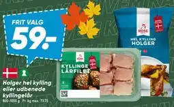 Bilka Holger hel kylling eller udbenede kyllingelår tilbud