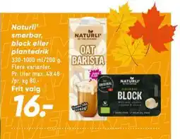 Bilka Naturli’ smørbar, block eller plantedrik tilbud