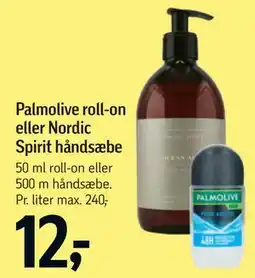 Føtex Palmolive roll-on eller Nordic Spirit håndsæbe tilbud