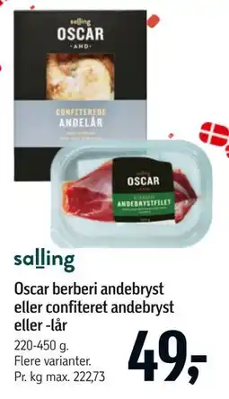 Føtex Oscar berberi andebryst eller confiteret andebryst eller -lår tilbud