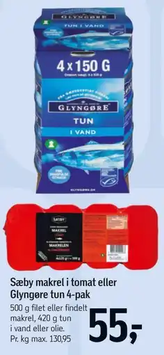 Føtex Sæby makrel i tomat eller Glyngøre tun 4-pak tilbud