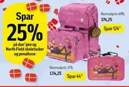Føtex Spar 25% på dan pen og North Field skoletasker og penalhuse tilbud