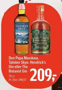 Føtex Don Papa Masskara, Talisker Skye, Hendrick’s Gin eller The Botanist Gin tilbud