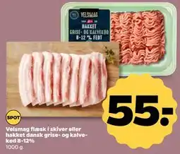 Netto Velsmag flæsk i skiver eller hakket dansk grise- og kalvekød 8-12% tilbud