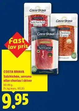 Lidl COSTA BRAVA Salchichón, serrano eller chorizo i skiver tilbud