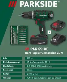 Lidl PARKSIDE Bore- og skruemaskine 20 V tilbud