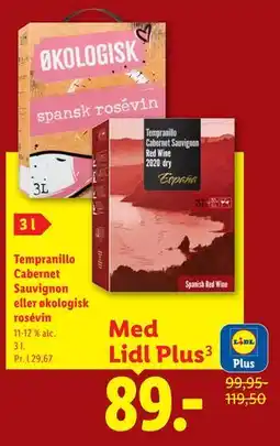 Lidl Tempranillo Cabernet Sauvignon eller økologisk rosévin, App-pris tilbud