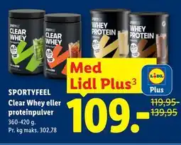 Lidl SPORTYFEEL Clear Whey eller proteinpulver, App-pris tilbud