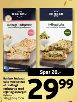 Løvbjerg Rahbek indbagt laks med spinat el. indbagt rødspætte med rejer og asparges tilbud