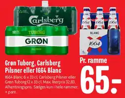 Min Købmand Grøn Tuborg, Carlsberg Pilsner eller 1664 Blanc tilbud