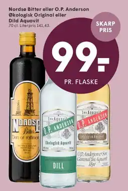 SPAR Nordsø Bitter eller O.P. Anderson Økologisk Original eller Dild Aquavit tilbud