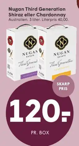 SPAR Nugan Third Generation Shiraz eller Chardonnay tilbud