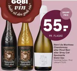 SPAR Henri de Monteau Chardonnay eller Pinot Noir eller Stray Cat Spumante Demi-Sec tilbud