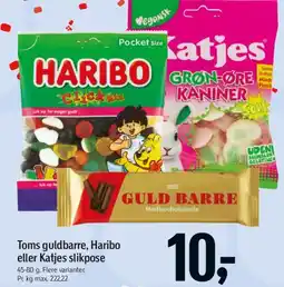 Føtex Toms guldbarre, Haribo eller Katjes slikpose tilbud
