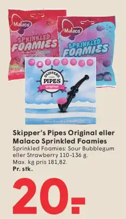 SPAR Skipper's Pipes Original eller Malaco Sprinkled Foamies tilbud