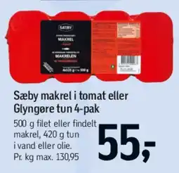 Føtex Sæby makrel i tomat eller Glyngøre tun 4-pak tilbud