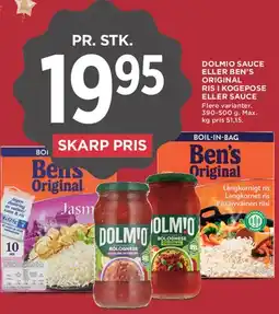 MENY Dolmio sauce eller Ben's Original ris (kogepose) tilbud