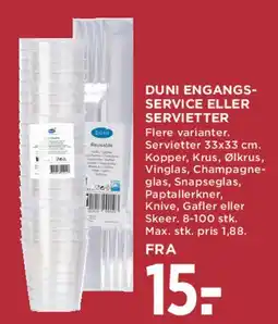 MENY DUNI Engangs-service eller servietter tilbud