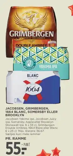 MENY Jacobsen, Grimbergen, 1664 Blanc, Somersby eller Brooklyn (pr. ramme) tilbud