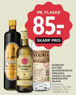 MENY Nordsø Bitter / Koskenkorva Organic Vodka / Brøndums Snaps tilbud