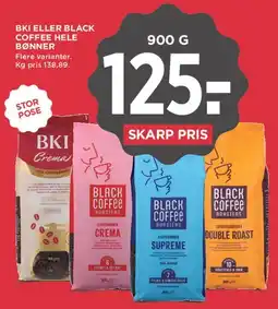MENY BKI eller Black Coffee hele bønner tilbud