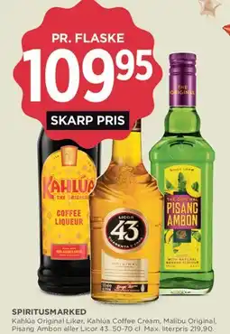 MENY Spiritusmarked: Kahlúa / Licor 43 / Pisang Ambon / Malibu tilbud