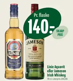 Min Købmand Linie Aquavit eller Jameson Irish Whiskey tilbud