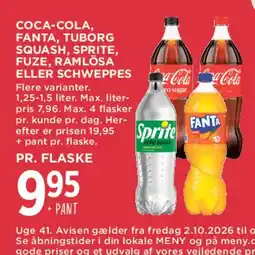MENY Coca‑Cola, Fanta, Sprite m.fl. (1,25-1,5 l) tilbud