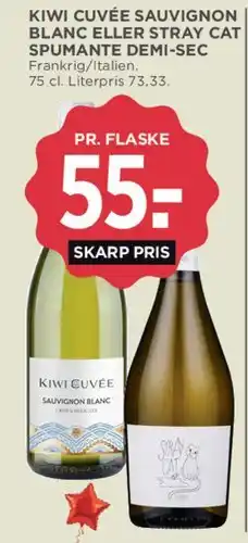 MENY Kiwi Cuvée Sauvignon Blanc eller Stray Cat Spumante Demi-Sec tilbud