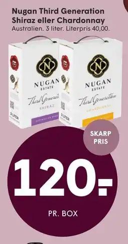 SPAR Nugan Third Generation Shiraz eller Chardonnay tilbud