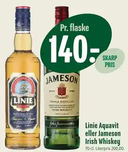 Min Købmand Linie Aquavit eller Jameson Irish Whiskey tilbud