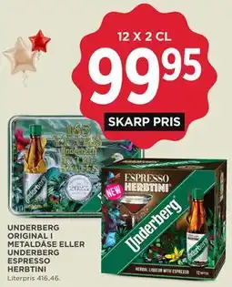 MENY UNDERBERG ORIGINAL I METALDÅSE ELLER UNDERBERG ESPRESSO HERBTINI tilbud