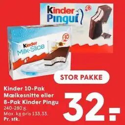 SPAR Kinder 10-Pak Mælkesnitte eller 8-Pak Kinder Pingu tilbud