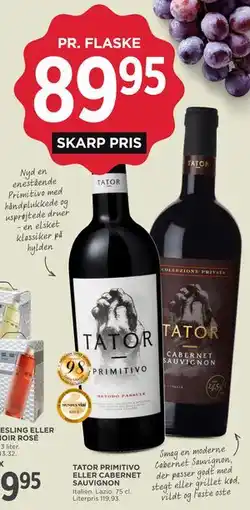 MENY TATOR PRIMITIVO ELLER CABERNET SAUVIGNON tilbud