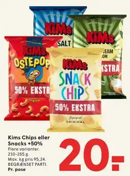 SPAR Kims Chips eller Snacks +50% tilbud