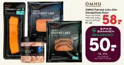 SPAR OMHU Færøsk Laks eller Håndpillede Rejer tilbud