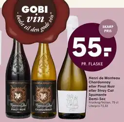 SPAR Henri de Monteau Chardonnay eller Pinot Noir eller Stray Cat Spumante Demi-Sec tilbud